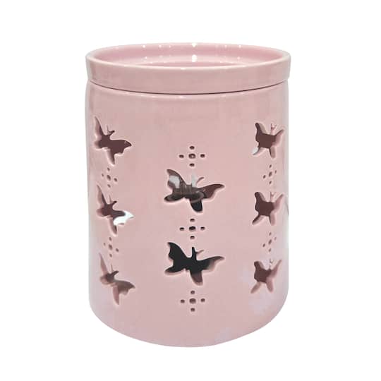 5.7&#x22; Pink Butterfly Ceramic Wax Warmer by Ashland&#xAE;